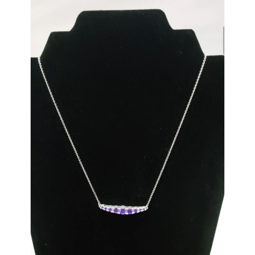 Amethyst Stone Bar Necklace Sterling Silver Stainless Steel 925